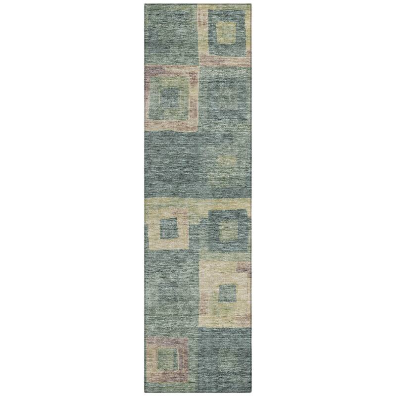 Machine Washable Indoor/ Outdoor Contemporary Blocks Chantille Rug