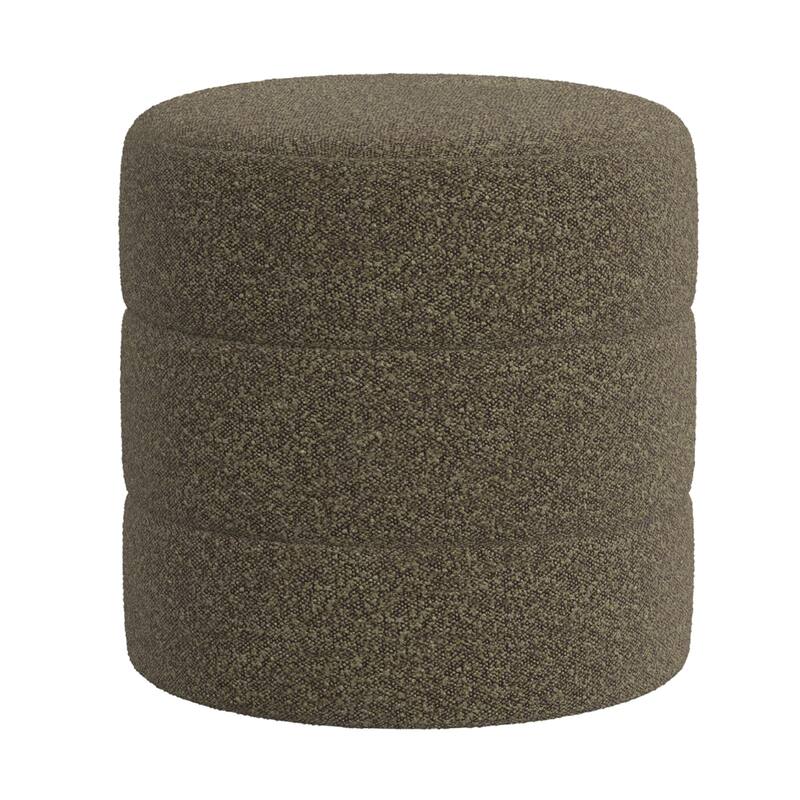 Sem 18 Inch Dark Brown Channel-Stitched Boucle Round Accent Ottoman - Brown
