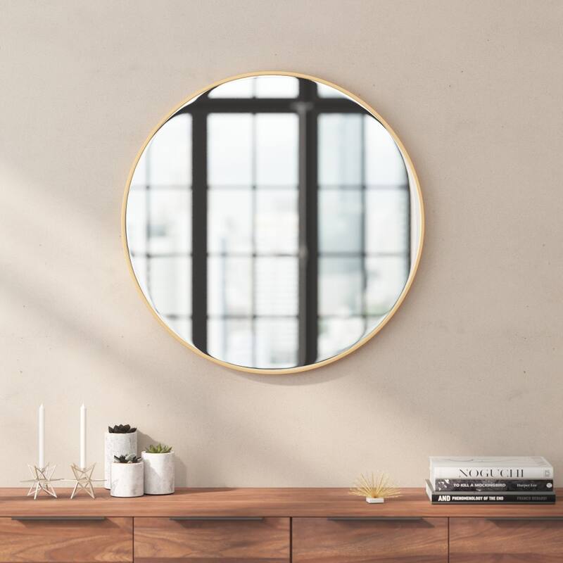 Accent Wall Mount Mirror with Metal Frame - Round Wall Mirror - 30" Round - Gold