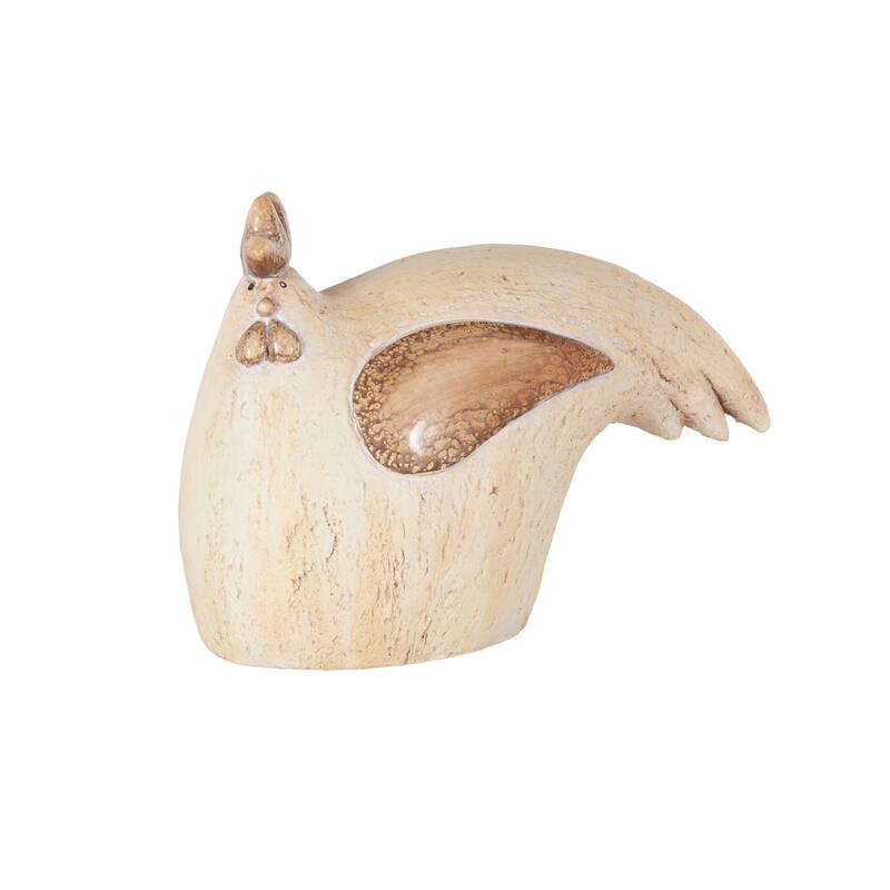 Cream Magnesium Oxide Sitting Rooster Decorative Garden Sculpture with Brown Accents