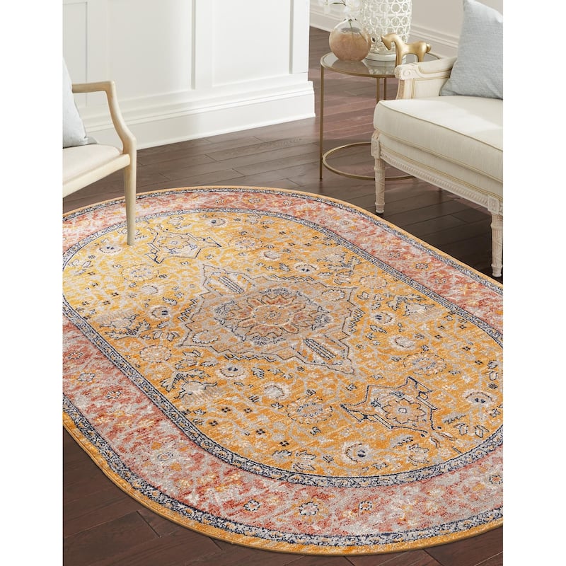 Traditional Nixa Collection Area Rug - 3'11"x5'11" Oval - Yellow