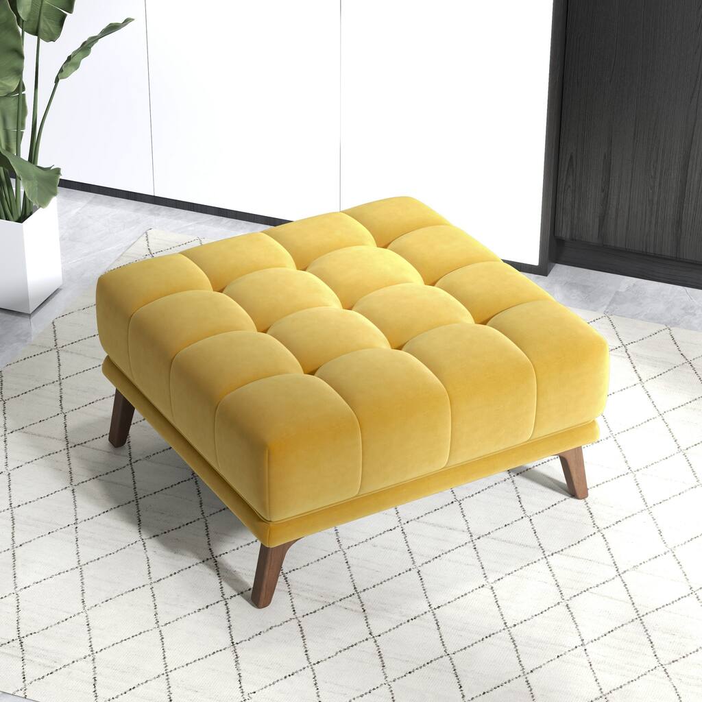 Kameron Mid-Century Modern Velvet Ottoman in Gold