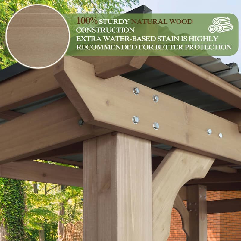 VEIKOUS Wood BBQ Grill Gazebo with Steel Roof for Patio Garden Backyard and Lawn