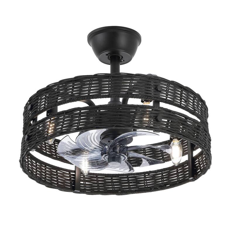 18.5" Boho Rattan Caged Ceiling Fan with Light Kit and Remote Control