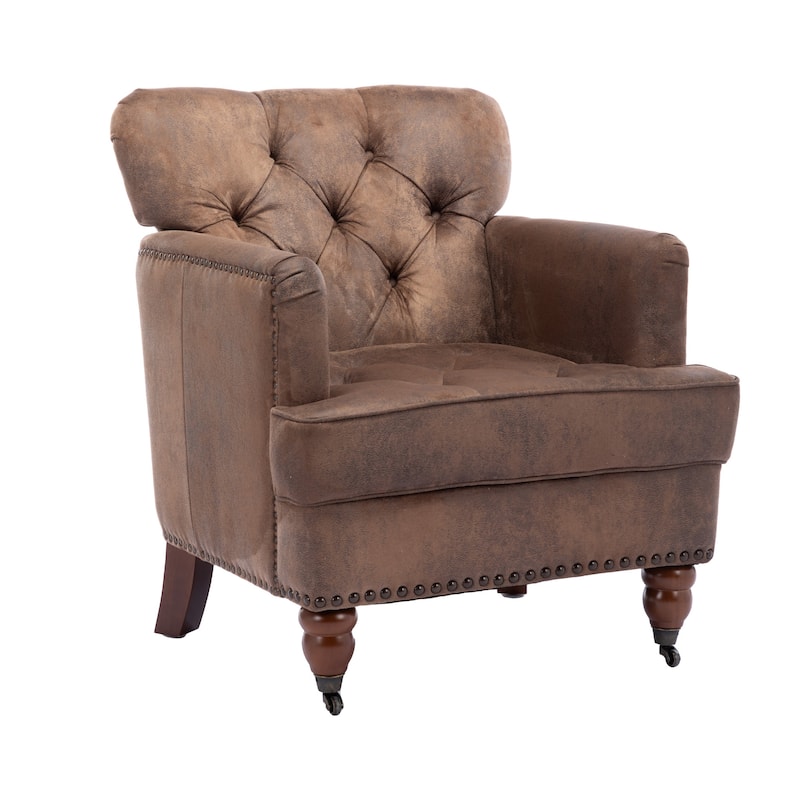 Mid-Century Brown Fabric Upholstered Accent Chair