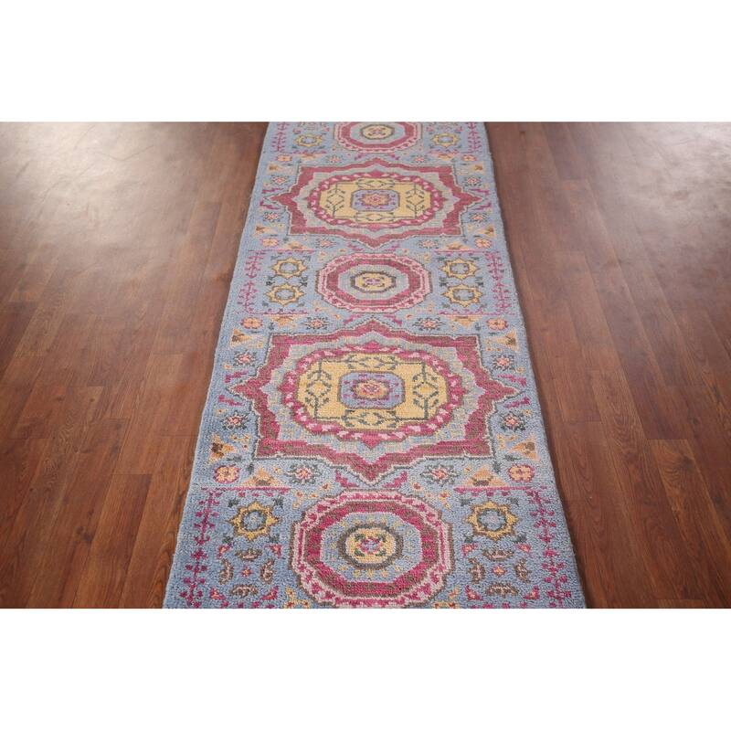 Blue Kazak Oriental Runner Rug Hand-Knotted Wool Carpet - 2'6"x 9'8"