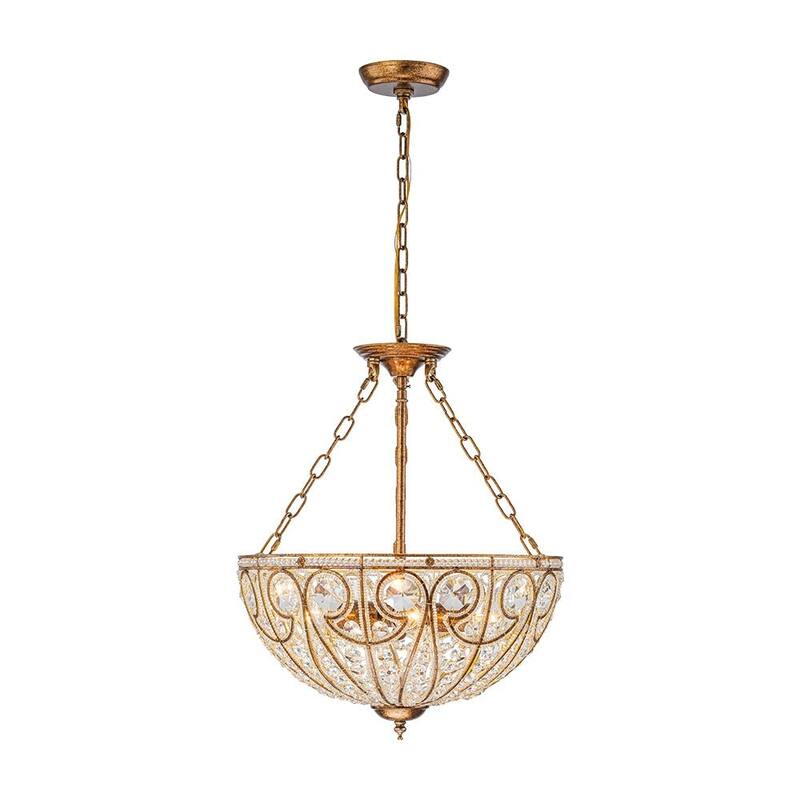 Spanish Antique Gold Bronze Crystal Accented Basket Cage Chandelier