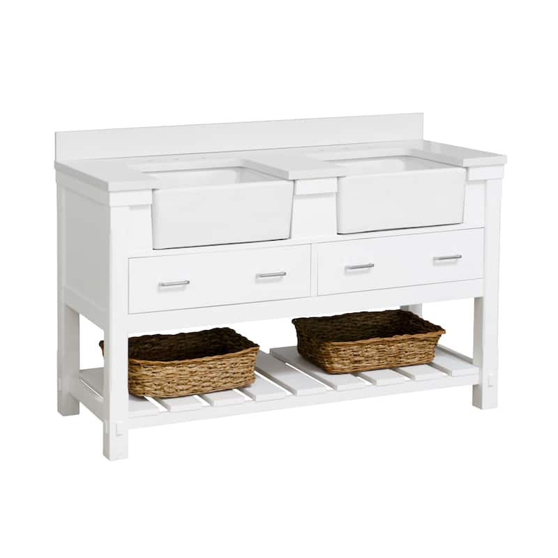 KitchenBathCollection Charlotte 60" Double Farmhouse Vanity with Quartz Top