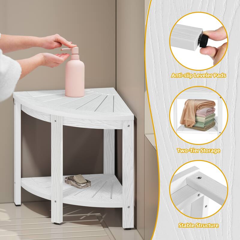 Lumber Shower Bench 18" Shower Stool Corner Bench with Storage Shelf Shower Seat