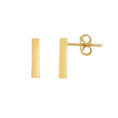 Curata 14k Yellow Gold 13x3mm Classic Polished Small Bar Stud Earrings