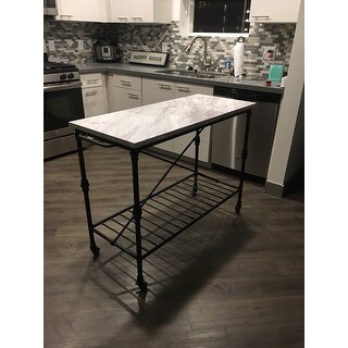 Carbon Loft Black Faux Marble Rolling Kitchen Island