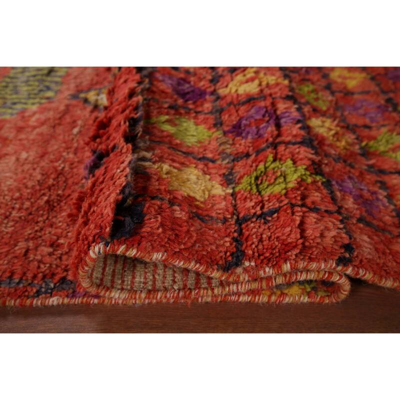 Orange Moroccan Oriental Area Rug Hand-Knotted Wool Carpet - 6'9" x 10'2"