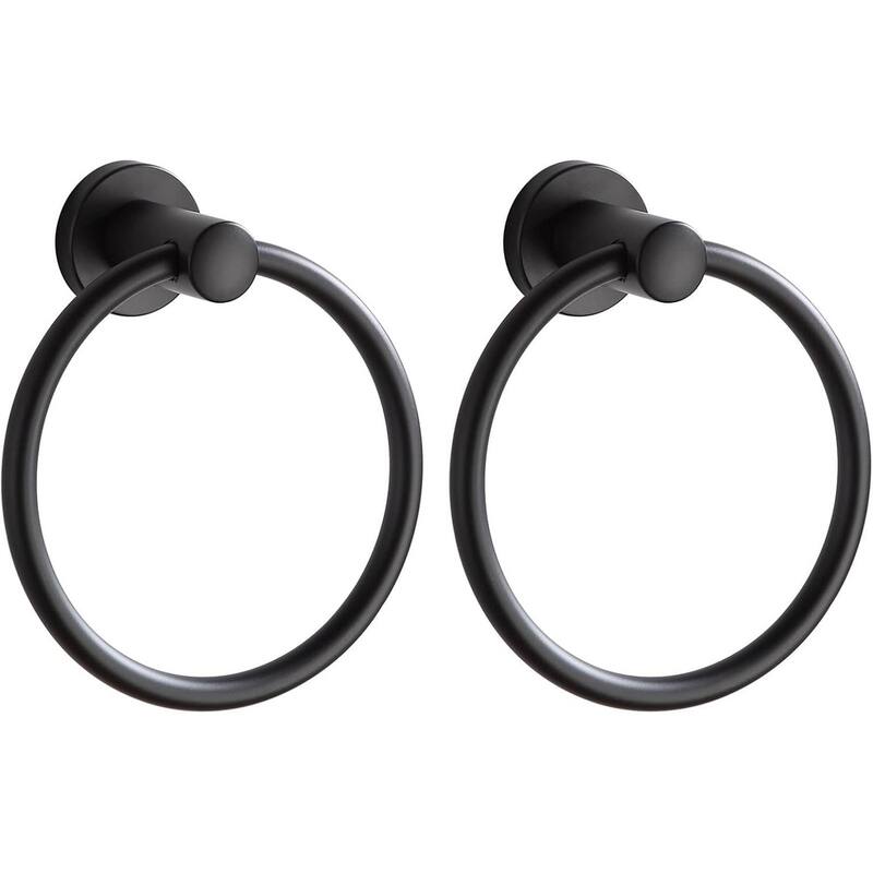 2-pack 304 stainless steel towel ring wall mounted bathroom towel rack round towel rack - Black