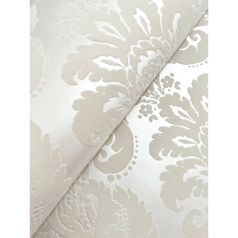 A-Street Prints Shadow Cream Flocked Damask Wallpaper