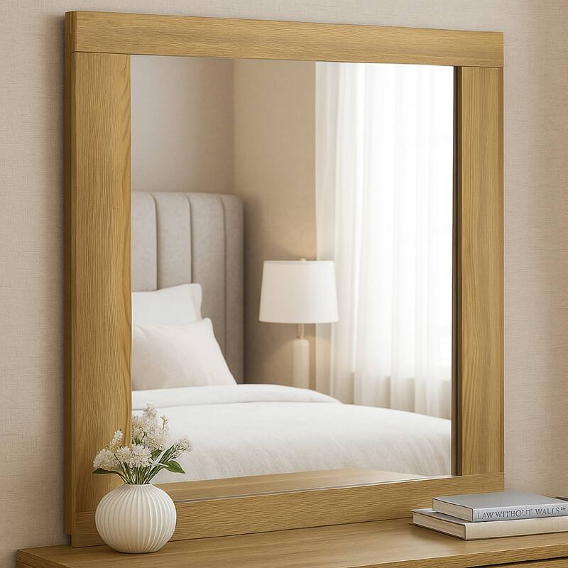 Hyle Rectangular Dresser Mirror, Italian-Inspired Design, Brown Wood - Natural Brown