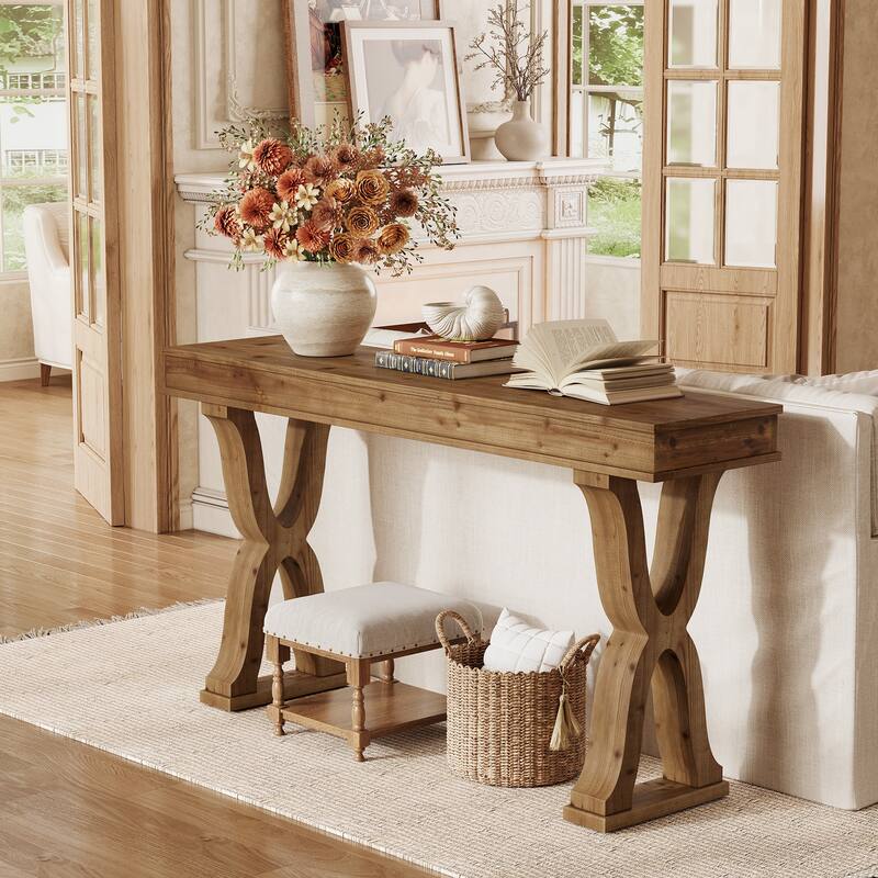 Solid Wood Console Table, Entryway Table, Long Sofa Side Hallway Foyer Table for Living Room