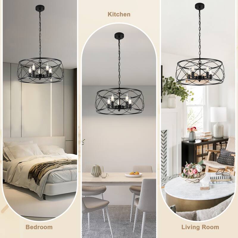 Bella Depot 20" Industrial Black Caged Dimmable Chandelier 5-Light Adjustable Pendant Light for Kitchen Island, Hallway