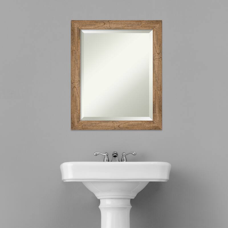 Beveled Wood Bathroom Wall Mirror - Owl Brown Narrow Frame