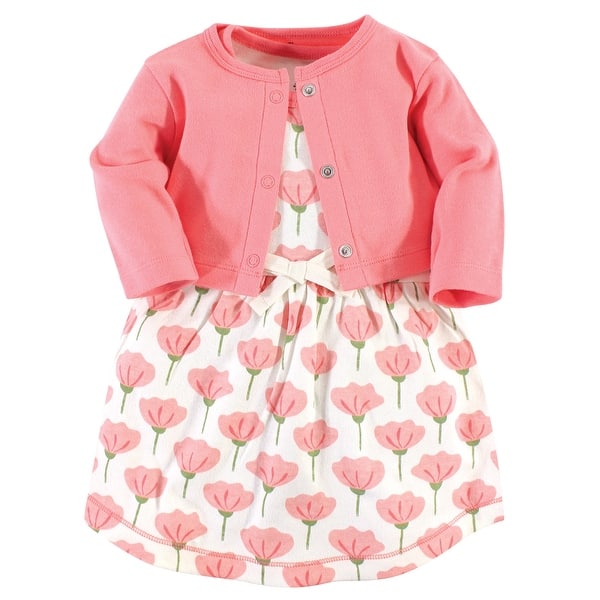 slide 1 of 1, Touched by Nature Baby and Baby Girl Organic Cotton Dress and Cardigan 2pc Set, Tulip 0-3 Months - Tulip