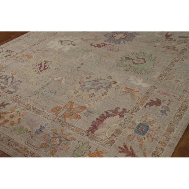 Hand Knotted Oriental 100% Wool Carpet Transitional All-Over Beige & Ivories Oushak Area Rug - 9' 10'' X 8' 2''