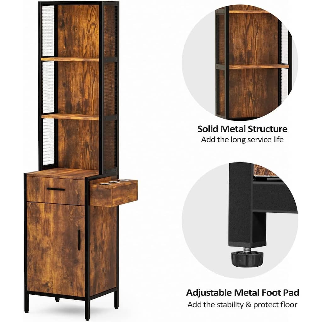 Wall Mount Salon Station for Hair Stylist, Barber Stations with 3-Tier Storage Shelf, Hair Styling Storage Cabinet with 1 Drawer