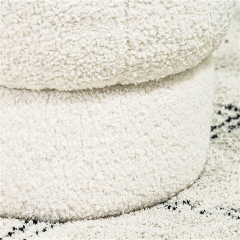 15.7" Cream White Round Footstool with Thick Foam Padding and Soft Teddy Fleece Cover