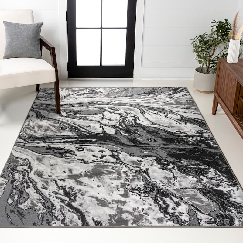 JONATHAN Y Batten Marbled Abstract Area Rug - 3 X 5 - Black/Ivory