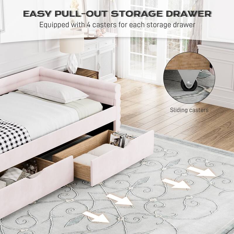 Ouyessir Modern Upholstered Tufted Daybed with Trundle & Drawers