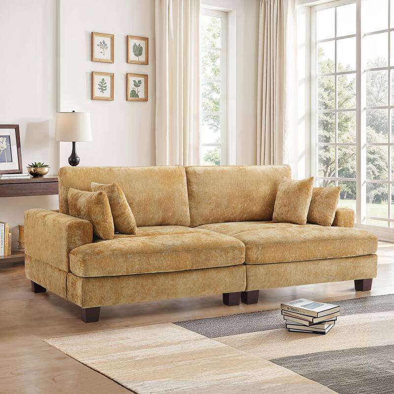 88"W 3-Seater Sofa Chenille Upholstered Couch Modern Loveseat Sofa Wooden Frame Sofa for Living Room - Ginger