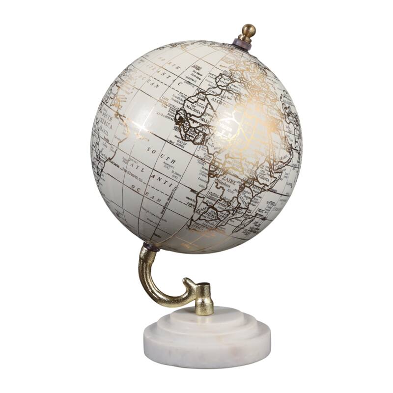 Marble Polyresin Globe Modern Glam Accent - 9" White/Gold - 9.5"