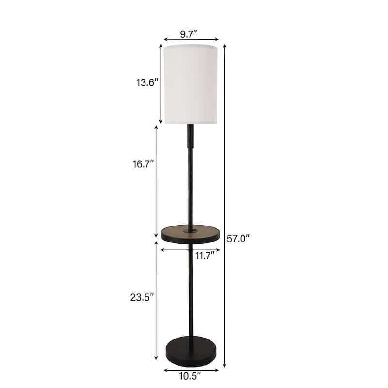 2 Set-57" Traditional Iron Tray Table Floor Lamp with Linen Drum Shade