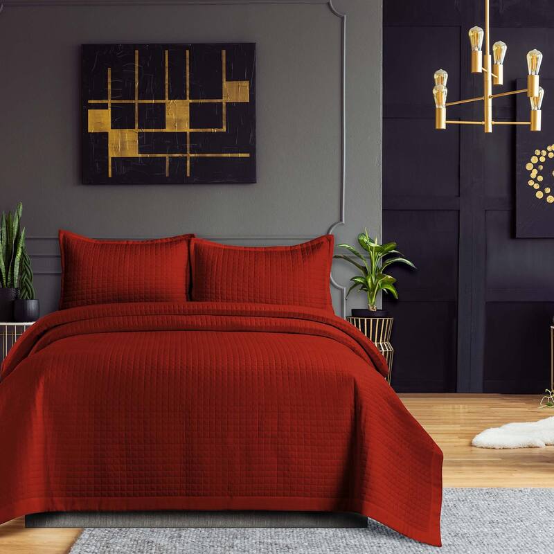 Naples Solid Oversized Quilt Set - Rust - King