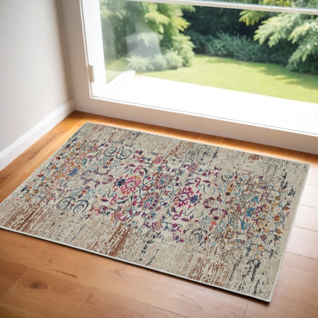 HomeRootsFloral Transitional Rectangle Area Rug - 48' X '24' X '0.5