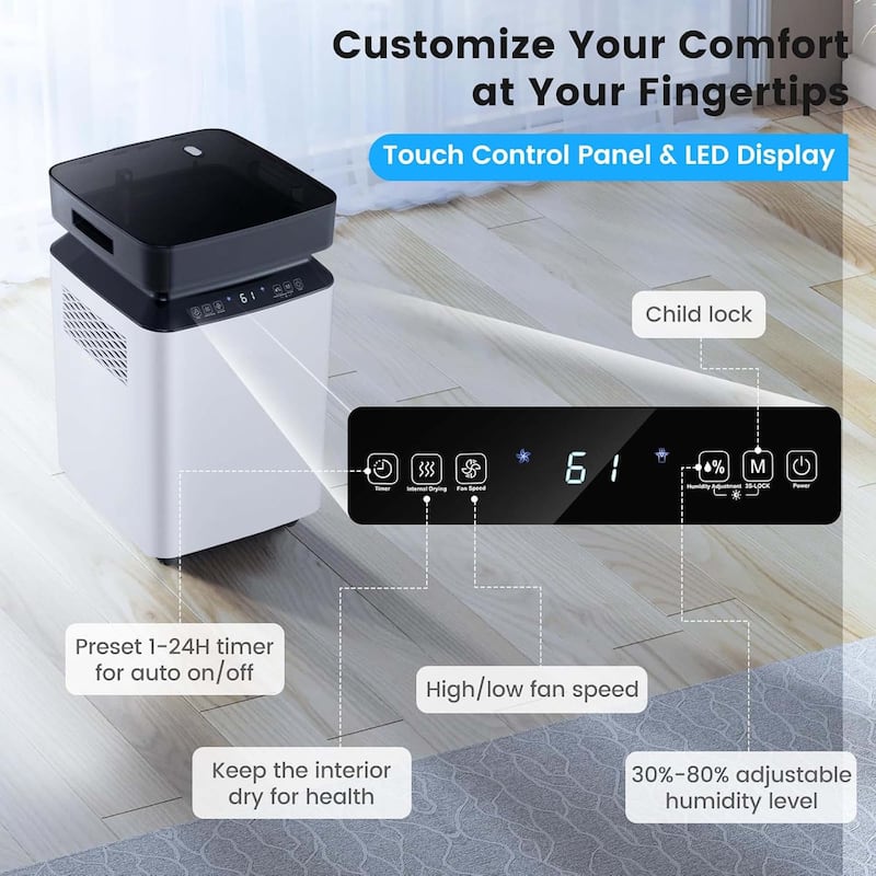 70 Pint Basement Dehumidifier w/ Continuous Auto Mode Large Water Tank