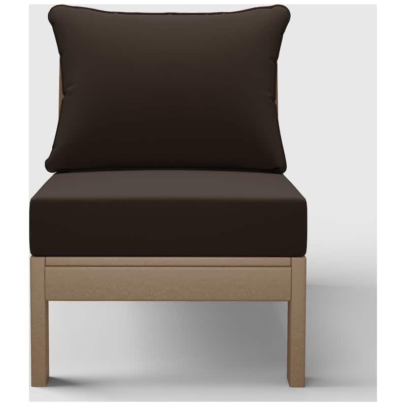 Birchwood All Weather HDPE Outdoor Patio Deep Seating Weathered Wood Armless Chair With Cushions (1-Piece)