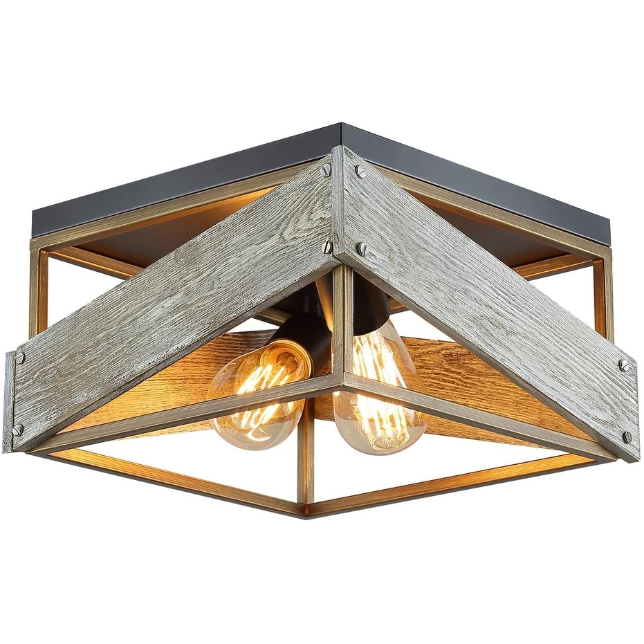 2 light wood ceiling light fixture farmhouse square flush mount lamp - Bed  Bath \u0026 Beyond - 34644416, image size:931x931