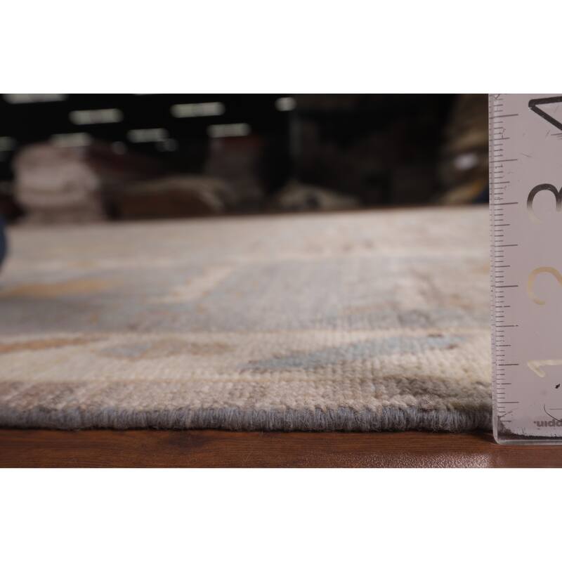 Beige Oushak Vegetable Dye Area Rug Hand-Knotted Wool Carpet - 9'1"x 12'0"