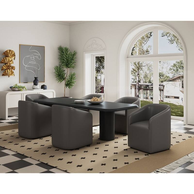 Manhattan Comfort Anna Modern Round Faux Leather Dining Armchair - Pewter - Set of 2