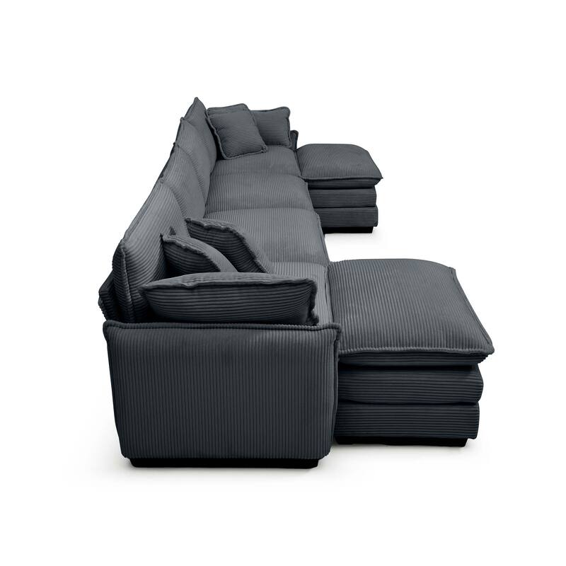 Grey 6-piece Oversized Corduroy Upholstered U-Shaped Modular Sectional Sofa with 2 Removable Ottoman and Free Combination