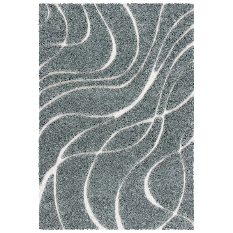 SAFAVIEH Florida Shag Sigtraud Abstract Waves 1.2-inch Area Rug - 6' x 9' - Sage/Ivory