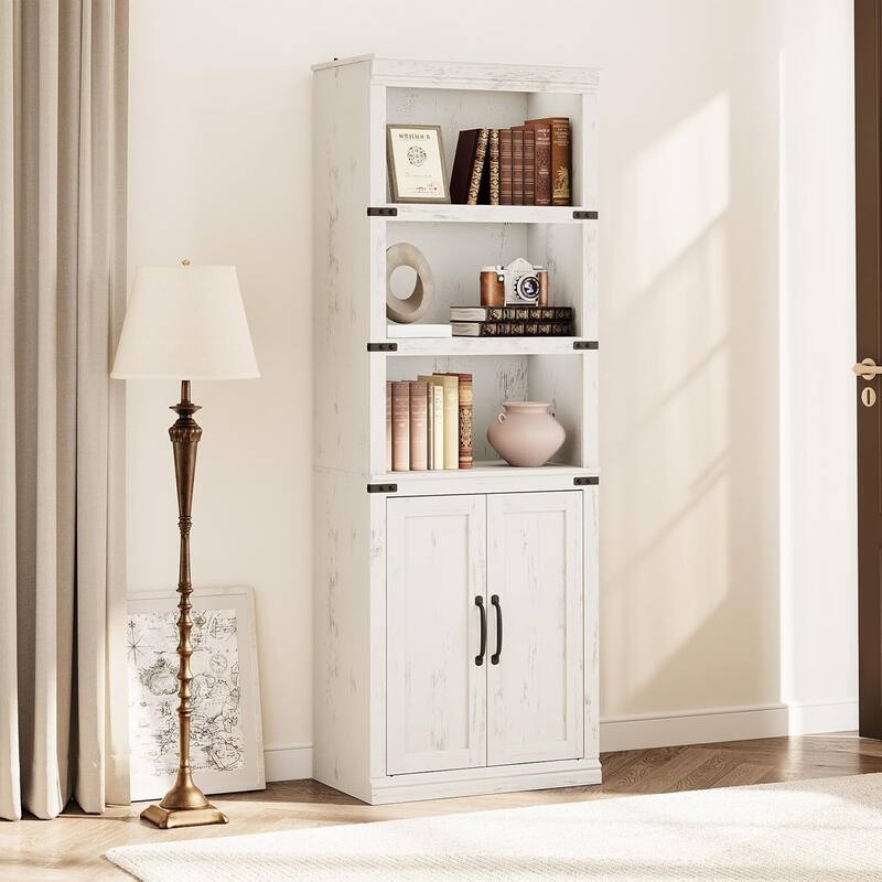 69 Inch Freestanding Modern Tall Bookcase for Living Room, Home, Office - N/A - White