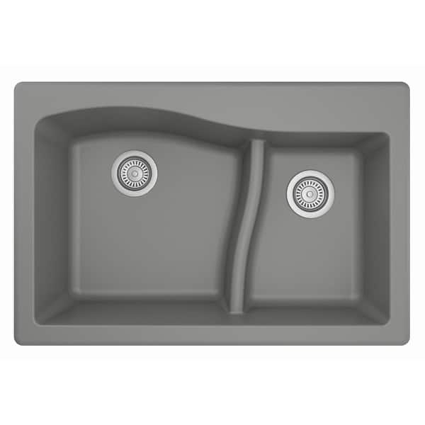 slide 2 of 47, Karran Drop-In Quartz 33 in. 1-Hole 60/40 Double Bowl Sink - 33" x 22" x 10" - 33" x 22" x 10" Grey