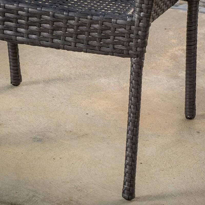 Roomfitters Outdoor Wicker Stacking Chairs, Transitional PE Rattan with Curved Armrests