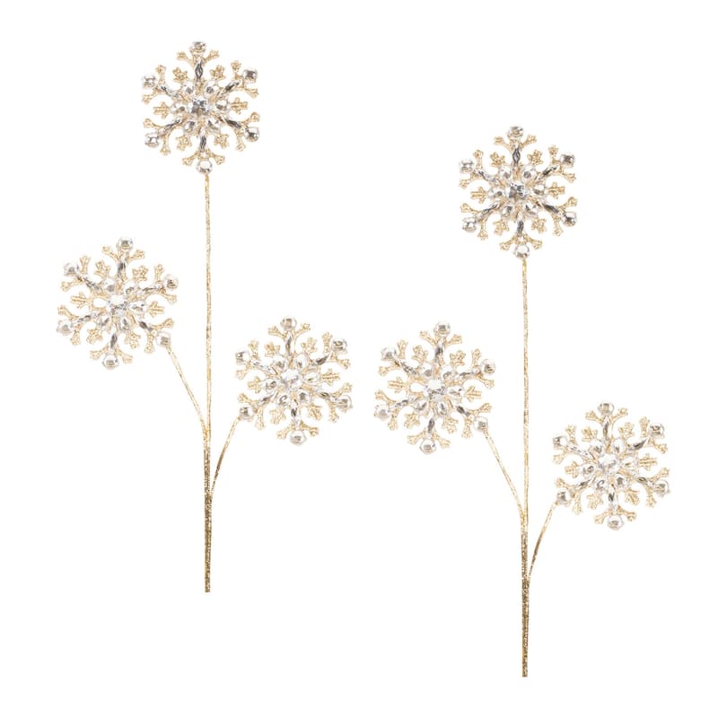 HomeRoots Set of Two Gold And Clear Faux Crystal Beaded Linear Snowflake Wreath Sprays