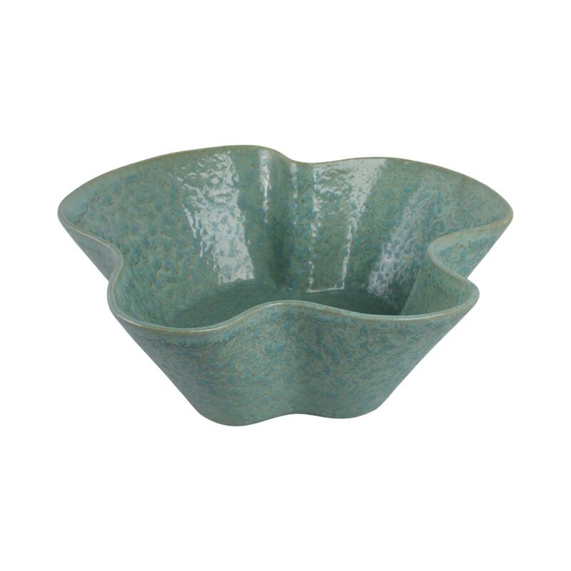 Ceramic Decorative Bowl with Wavy Edge and Textured Design - 13" Green - 13" x 13" x 4"