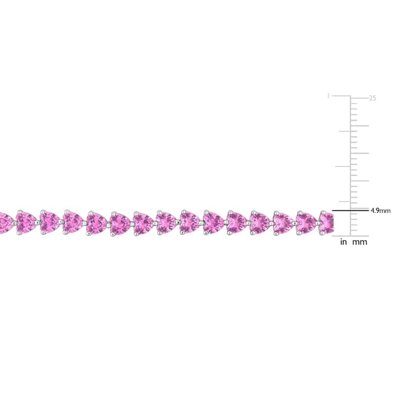 Miadora 12 1/3ct TGW Created Pink Heart-Cut Sapphire Bracelet Sterling Silver - 7.5 in.
