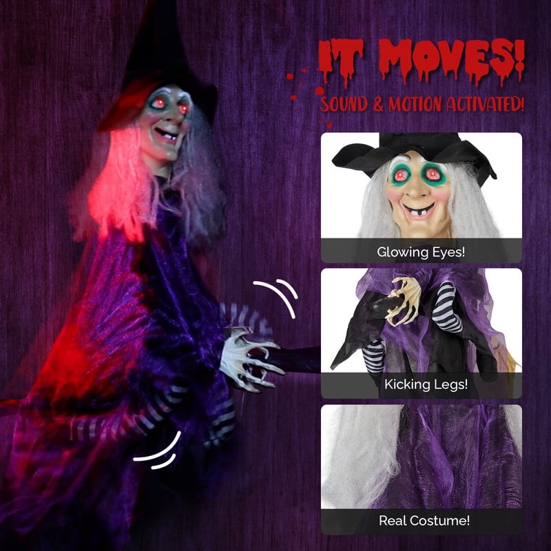 3ft Animatronics Hanging Witch Talking Outdoor Halloween Decorations