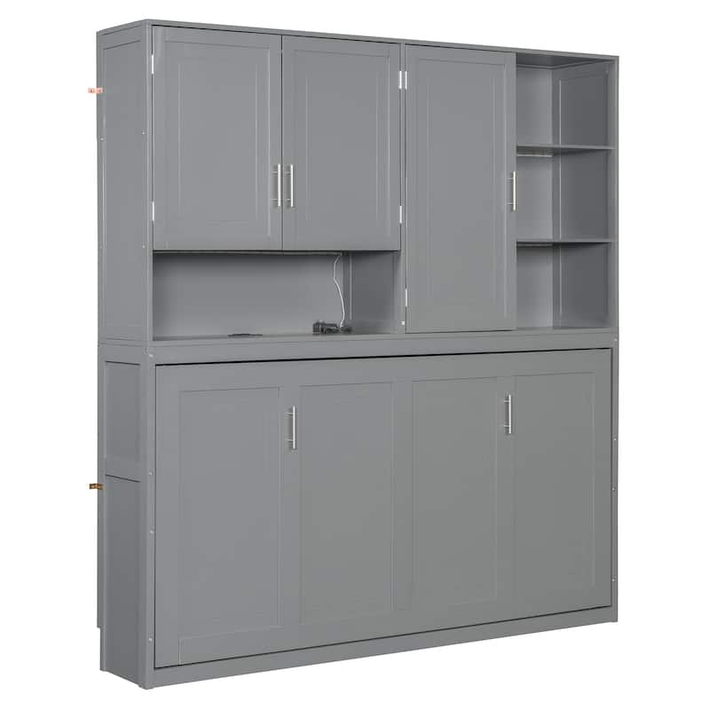 Twin Size Wall Murphy Bed with Top Cabinet