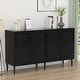 preview thumbnail 2 of 9, Anmytek 4-Door Black Rattan Buffet Sideboard Modern Accent Storage Cabinet with Adjustable Shelf - 63" W x 15.7" D x 35.4" H