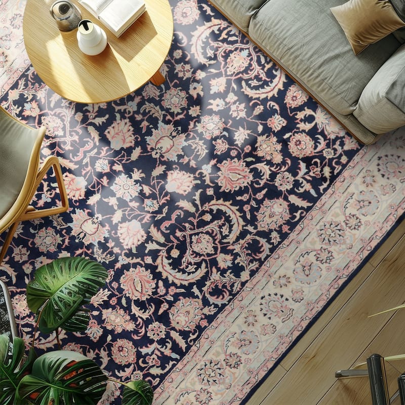 8'1''x10'2'' Hand Knotted Wool Midnight Blue Taabriz Traditional Are Rug - 8' 1'' x 10' 2'' - 8' 1'' x 10' 2''